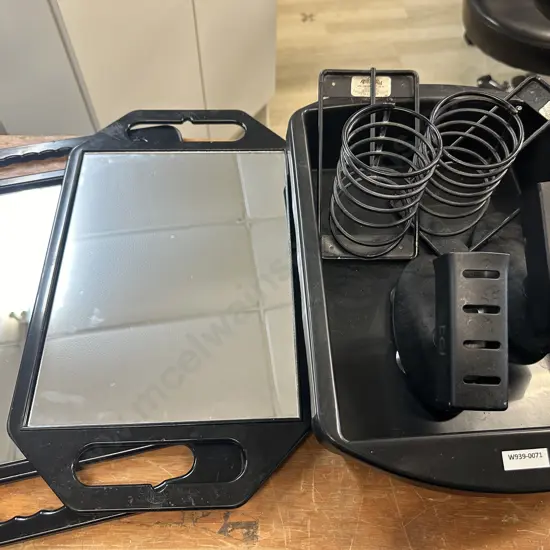 Hairdressing Back Mirrors, Blowdryer & Straightener Stands In Black Tray